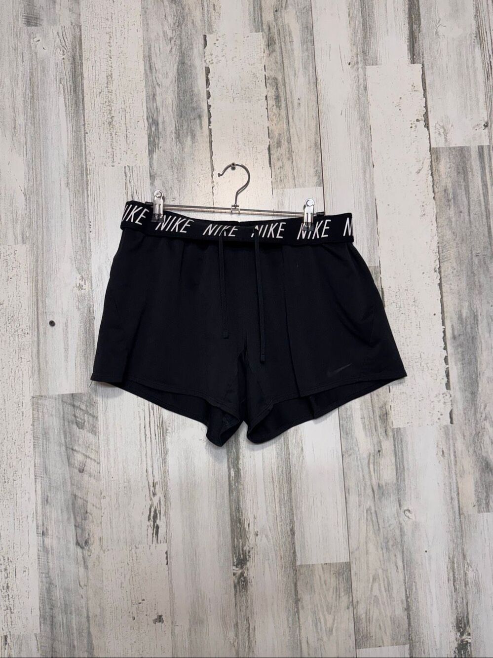 Nike Dri-FIT Logo Elastic Waistband Running Shorts Drawstring Black Womens Mediu